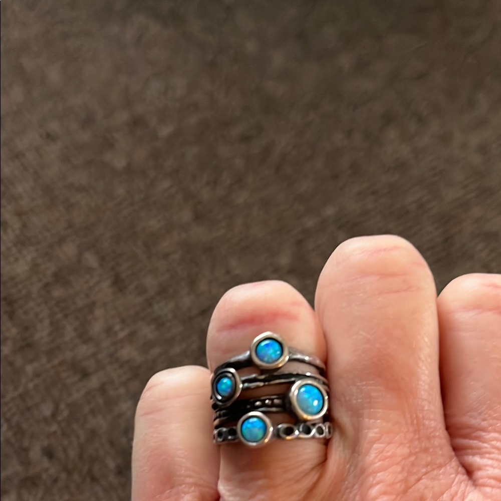 Blue and Silver ‘Turquoise’Cluster Ring with Vintage Detailing